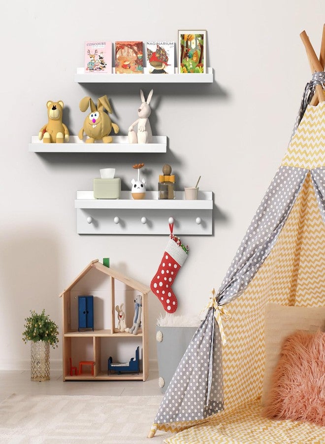 MBYD Picture Shelf Ledge, 24 Inch Floating Shelves for Wall, Nursery Book Shelves with Hooks Set of 3, Floating Shelf Wall Mounted for Bathroom, Kids Room, Living Room, Kitchen Bedroom White - Image 5